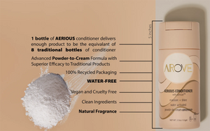 AROVE Aerious Conditioner – a powder-to-cream, water-activated formula that deeply hydrates, smooths, and nourishes hair with clean ingredients.
