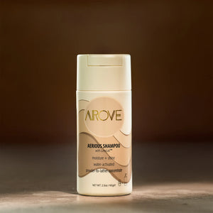 AROVE Aerious Shampoo – a water-free, powder-to-lather formula for deep hydration, scalp health, and sustainable haircare.